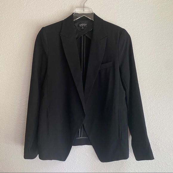 TOPSHOP black open lapel blazer SZ 2 - Picture 3 of 12